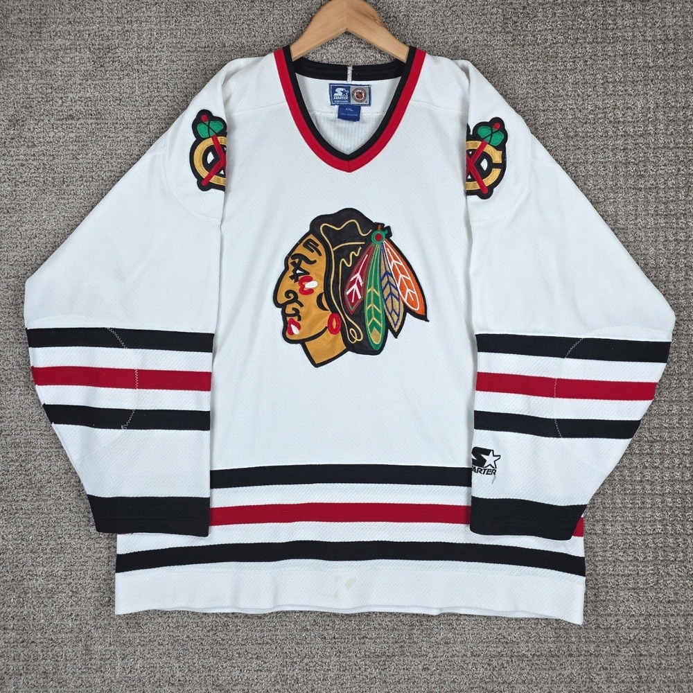 Vintage Starter‎ Chicago Blackhawks NHL Hockey Jersey Mens XXL White Patch
